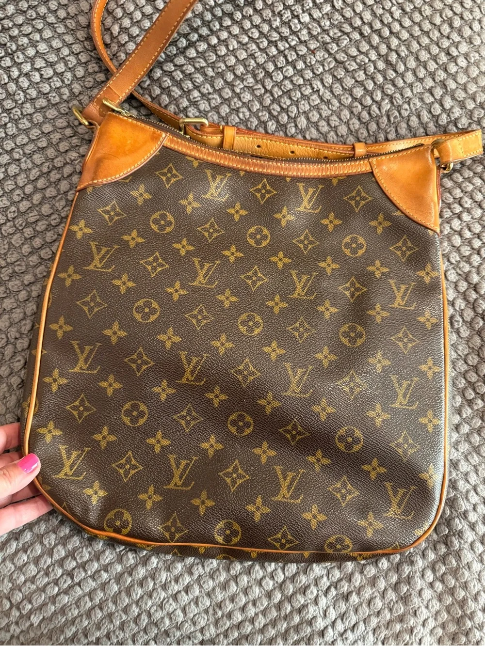 Louis Vuitton Brown Canvas Shoulder Bag with Tan Leather Trim